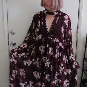 Maroon Floral Chiffon Dress
